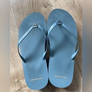 Tory Burch Platform Wedge Thong Sandals Womens Size 9M Blue Flip Flops Slip On